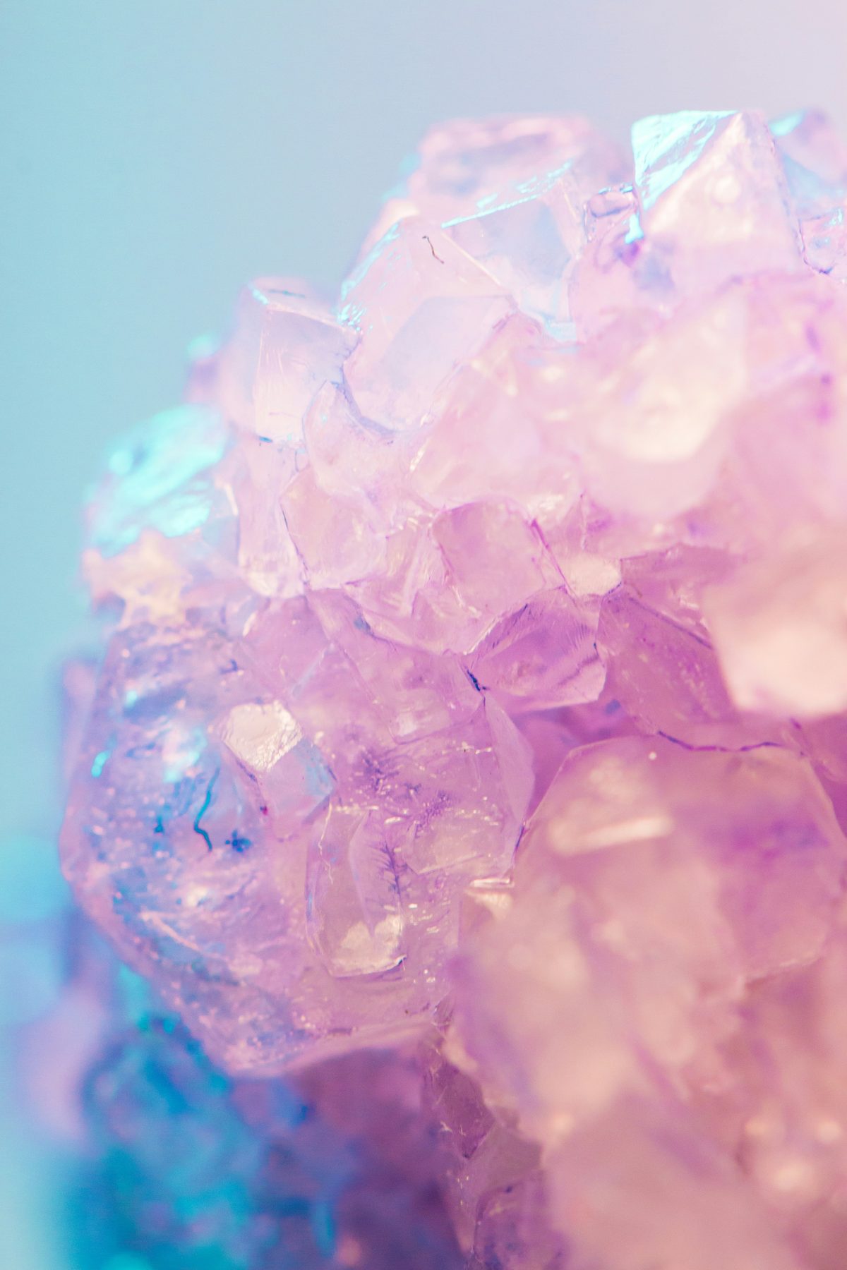 Pink and blue crystals in macro