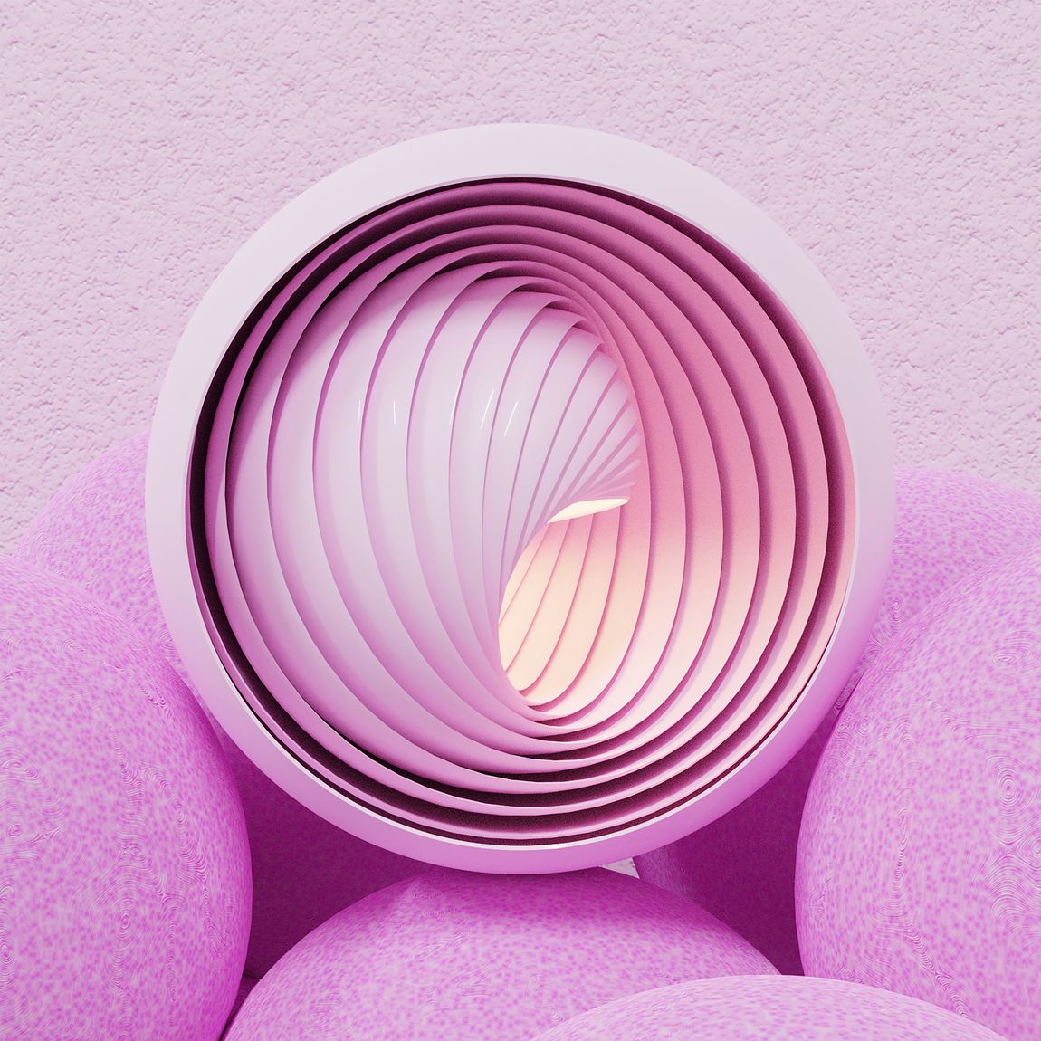 Abstract pink 3D render of concentric rings